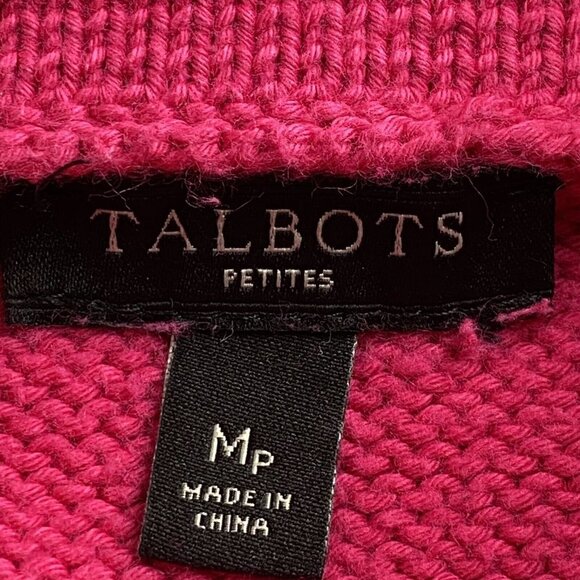 Talbots Sweater Womens M Petite Pink Cable Knit Pullover Barbiecore Cuff Sleeves - Picture 4 of 10